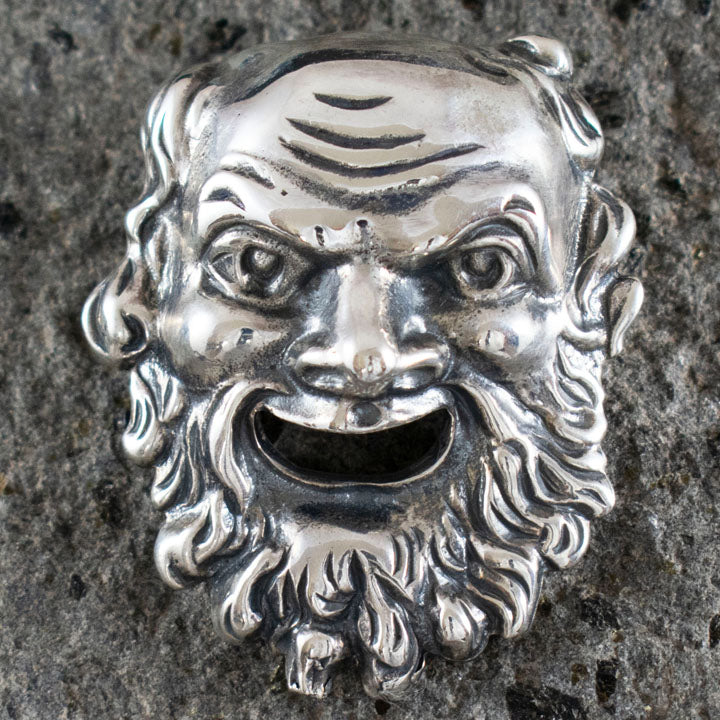 Dionysus Mask Silver Pendant - Dionysos God of Wine - Brooch Pin