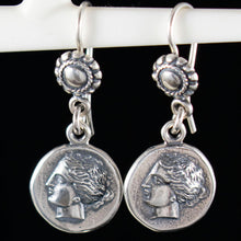 Load image into Gallery viewer, Goddess Aphrodite - Venus - Mythical Horse Pegasus Silver Earrings - Corinth Drachm
