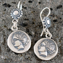 Load image into Gallery viewer, Goddess Aphrodite - Venus - Mythical Horse Pegasus Silver Earrings - Corinth Drachm
