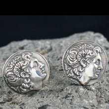 Load image into Gallery viewer, Alexander The Great Lysimachos coin Silver Cufflinks - Macedonia King - Vergina
