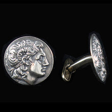 Load image into Gallery viewer, Alexander The Great Lysimachos coin Silver Cufflinks - Macedonia King - Vergina
