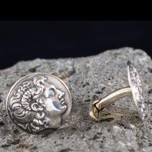 Load image into Gallery viewer, Alexander The Great Lysimachos coin Silver Cufflinks - Macedonia King - Vergina
