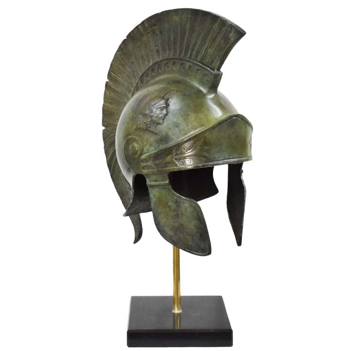 Athenian pure bronze helmet with marble base - Greece Hoplite soldier infantry