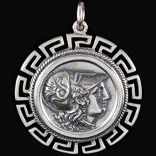 Load image into Gallery viewer, Helmetted Goddess Athena X-Large Silver Coin Pendant - Meander Design
