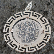 Load image into Gallery viewer, Helmetted Goddess Athena X-Large Silver Coin Pendant - Meander Design
