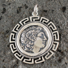 Load image into Gallery viewer, Alexander The Great Lysimachos X-Large Silver Coin Pendant - Meander Design
