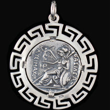 Load image into Gallery viewer, Alexander The Great Lysimachos X-Large Silver Coin Pendant - Meander Design
