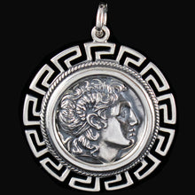 Load image into Gallery viewer, Alexander The Great Lysimachos X-Large Silver Coin Pendant - Meander Design
