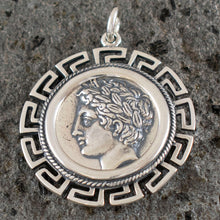 Load image into Gallery viewer, Apollo X-Large Silver Coin Pendant with Meander Design - God of Light - Music
