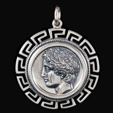 Load image into Gallery viewer, Apollo X-Large Silver Coin Pendant with Meander Design - God of Light - Music
