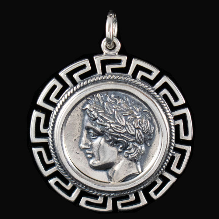 Apollo X-Large Silver Coin Pendant with Meander Design - God of Light - Music