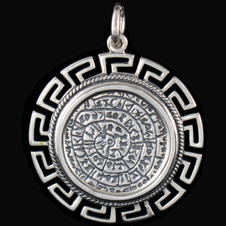 Phaistos Disk X-Large Pendant With Meander - Sterling Silver - Minoan Period