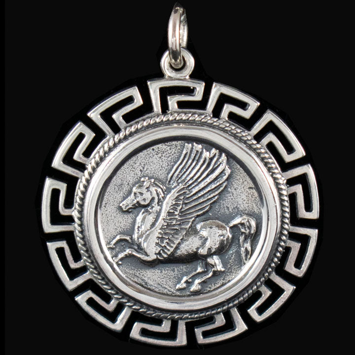 Mythical Horse Pegasus X-Large Coin Pendant - Goddess Athena - Corinth Stater