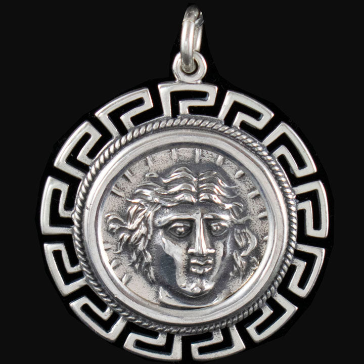 Helios Ancient Sun God X-Large Pendant with Meander Design - Rhodes Helius