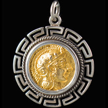 Load image into Gallery viewer, Goddess Athena Coin Pendant with Meander Design(Gold Plated) - Owl Of Wisdom
