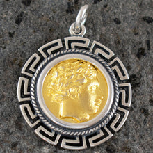 Load image into Gallery viewer, Apollo Silver Coin Pendant(Gold Plated) Meander - God of Light - Healing - Music
