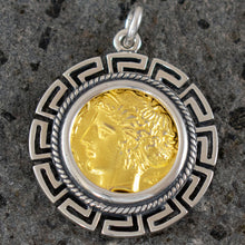 Load image into Gallery viewer, Artemis Silver Coin Pendant(Gold Plated) Meander - Syracuse Dekadrachm - Diana
