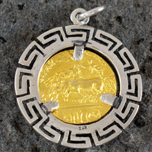 Load image into Gallery viewer, Artemis Silver Coin Pendant(Gold Plated) Meander - Syracuse Dekadrachm - Diana
