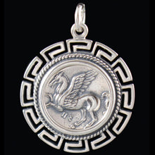 Load image into Gallery viewer, Mythical Horse Pegasus Coin Pendant With Meander - Goddess Athena - Corinth Stater
