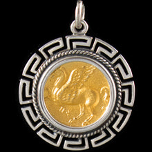 Load image into Gallery viewer, Mythical Horse Pegasus Silver Coin Pendant(Gold Plated) Meander - Goddess Athena
