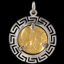 Load image into Gallery viewer, Mythical Horse Pegasus Silver Coin Pendant(Gold Plated) Meander - Goddess Athena
