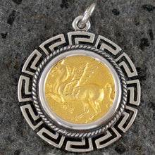 Load image into Gallery viewer, Mythical Horse Pegasus Silver Coin Pendant(Gold Plated) Meander - Goddess Athena
