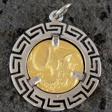 Load image into Gallery viewer, Mythical Horse Pegasus Silver Coin Pendant(Gold Plated) Meander - Goddess Athena
