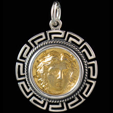 Load image into Gallery viewer, Helios Ancient Sun God Silver Pendant(Gold Plated) Meander - Rhodes Helius
