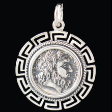 Load image into Gallery viewer, Phillip II Macedon Depicting Zeus Coin Pendant with Meander Design
