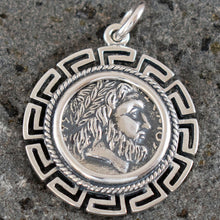 Load image into Gallery viewer, Phillip II Macedon Depicting Zeus Coin Pendant with Meander Design
