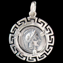 Load image into Gallery viewer, Owl Of Wisdom Coin Pendant with Meander Design
