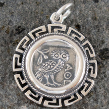 Load image into Gallery viewer, Owl Of Wisdom Coin Pendant with Meander Design
