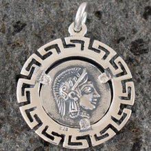 Load image into Gallery viewer, Owl Of Wisdom Coin Pendant with Meander Design
