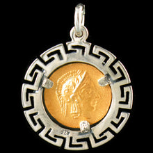 Load image into Gallery viewer, Owl Of Wisdom Coin Pendant with Meander Design - Gold Plated
