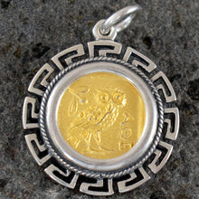 Load image into Gallery viewer, Owl Of Wisdom Coin Pendant with Meander Design - Gold Plated
