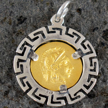 Load image into Gallery viewer, Owl Of Wisdom Coin Pendant with Meander Design - Gold Plated
