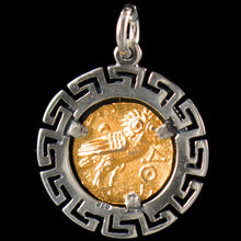 Load image into Gallery viewer, Goddess Athena &amp; Owl of Wisdom Silver Pendant(Gold Plated) - Athens Tetradrachm
