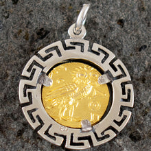 Load image into Gallery viewer, Goddess Athena &amp; Owl of Wisdom Silver Pendant(Gold Plated) - Athens Tetradrachm
