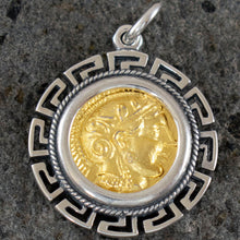 Load image into Gallery viewer, Goddess Athena &amp; Owl of Wisdom Silver Pendant(Gold Plated) - Athens Tetradrachm
