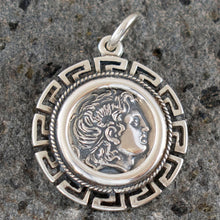 Load image into Gallery viewer, Alexander The Great - Lysimachos Silver Coin Pendant - Meander Design - Macedonia King
