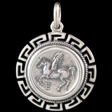 Load image into Gallery viewer, Mythical Horse Pegasus Coin Pendant With Meander Design - Goddess Artemis
