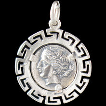 Load image into Gallery viewer, Mythical Horse Pegasus Coin Pendant With Meander Design - Goddess Artemis
