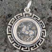 Load image into Gallery viewer, Mythical Horse Pegasus Coin Pendant With Meander Design - Goddess Artemis
