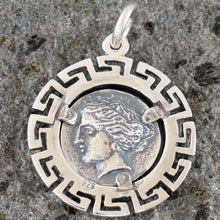 Load image into Gallery viewer, Mythical Horse Pegasus Coin Pendant With Meander Design - Goddess Artemis
