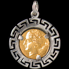 Load image into Gallery viewer, Mythical Horse Pegasus Coin Pendant Meander Design(Gold Plated) - Goddess Artemis
