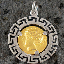 Load image into Gallery viewer, Mythical Horse Pegasus Coin Pendant Meander Design(Gold Plated) - Goddess Artemis
