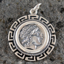 Load image into Gallery viewer, Apollo Silver Coin Pendant with Meander Design - Olympian God
