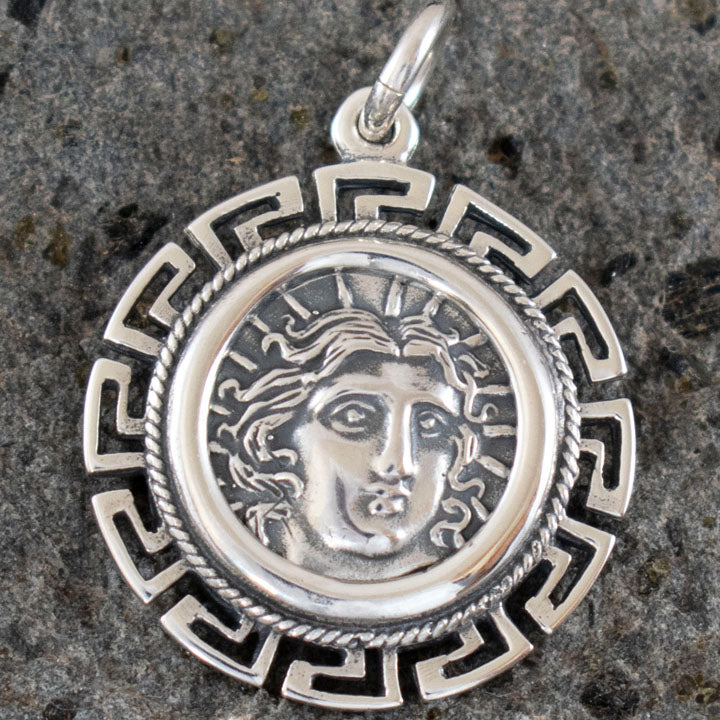 Helios Ancient Sun God Pendant with Meander Design - Rhodes Apollo Helius