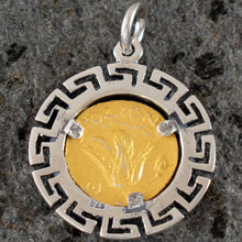 Load image into Gallery viewer, Helios Ancient Sun God Pendant with Meander Design (Gold Plated) - Rhodes Helius
