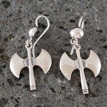 Load image into Gallery viewer, Minoan Double Headed Axe Silver Earrings - Labrys Ancient Greece
